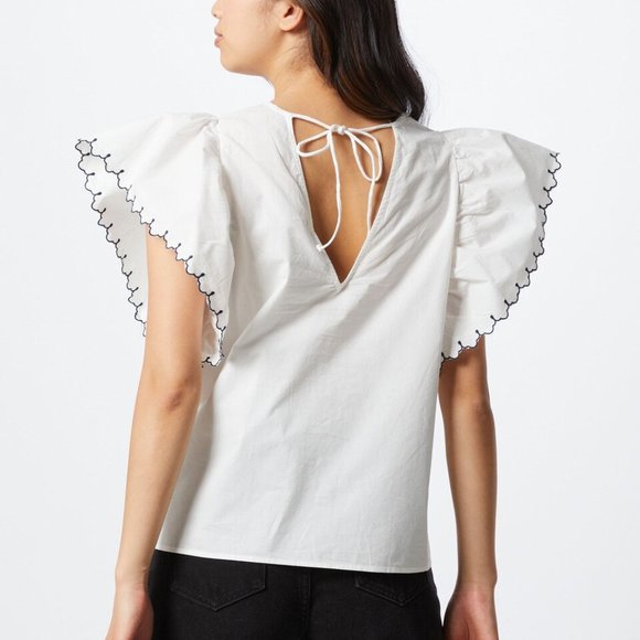 AWARE By Vera Moda Snow White/Contrast Butterfly Scallop S/S Blouse Size Small - Picture 3 of 3